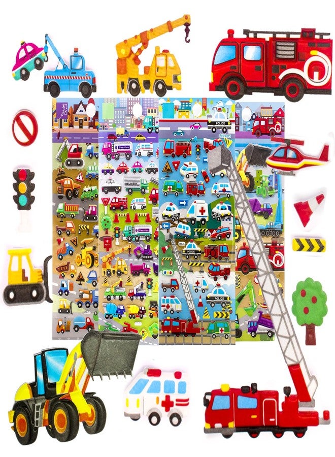 imnext2u 3D Puffy Stickers for Kids Reusable Car Sticker for Toddler, Boys, Girls Includes Truck Construction Tractor - 4 Sheets (Vehicle) - Image 1